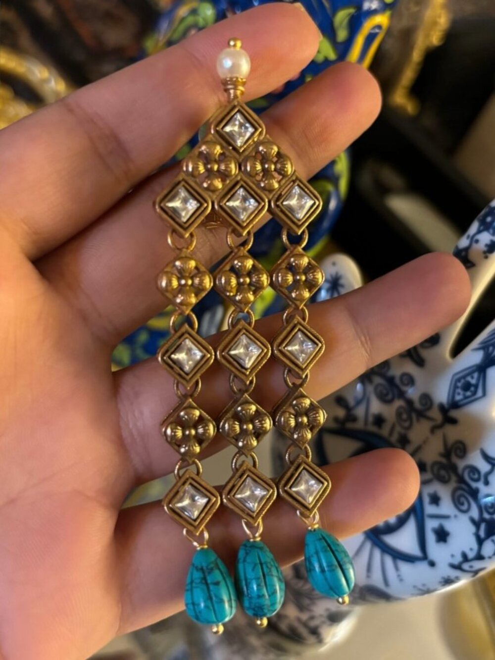 Blue Gold Earrings
